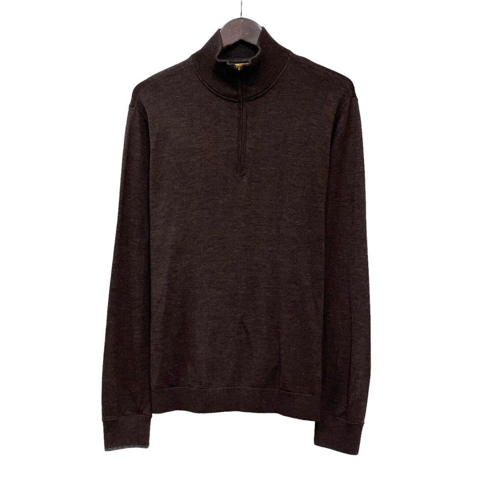 Robert Graham Men's Size Large 1/4 Zip Sweater 100% Wool Brown Knit Long Sleeve